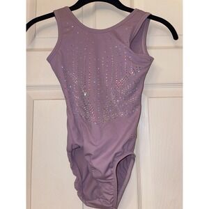 Snowflake Designs Girls Lavender Purple Rhinestone Gymnastics Leotard Child Lg